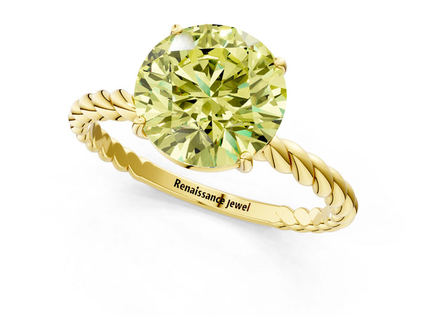 Yellow Gold Round Twisted Solitaire Engagement Ring Setting for Fancy Yellow Center