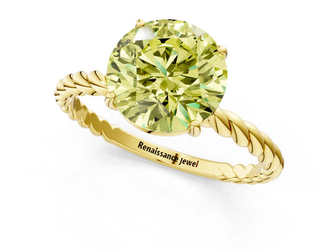 Yellow gold Fancy Yellow Round Cut Solitaire Twisted Band 4-Prong Ring_1