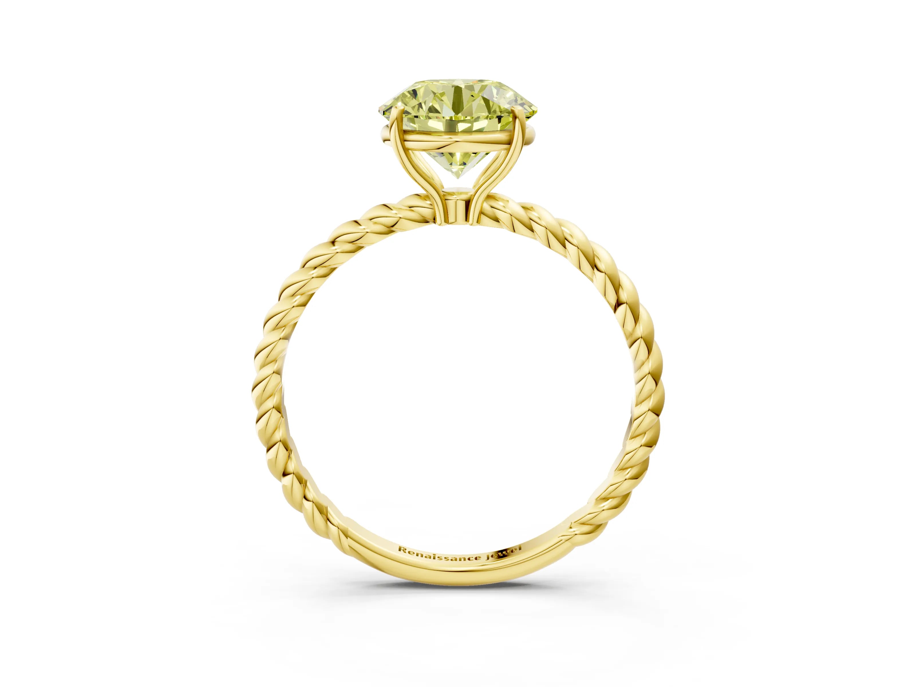 Yellow gold Fancy Yellow Round Cut Solitaire Twisted Band 4-Prong Ring_3