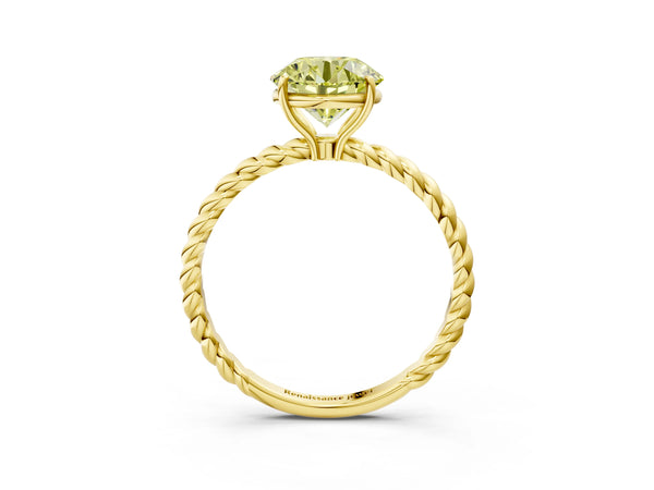 Yellow Gold Round Twisted Solitaire Engagement Ring Setting for Fancy Yellow Center