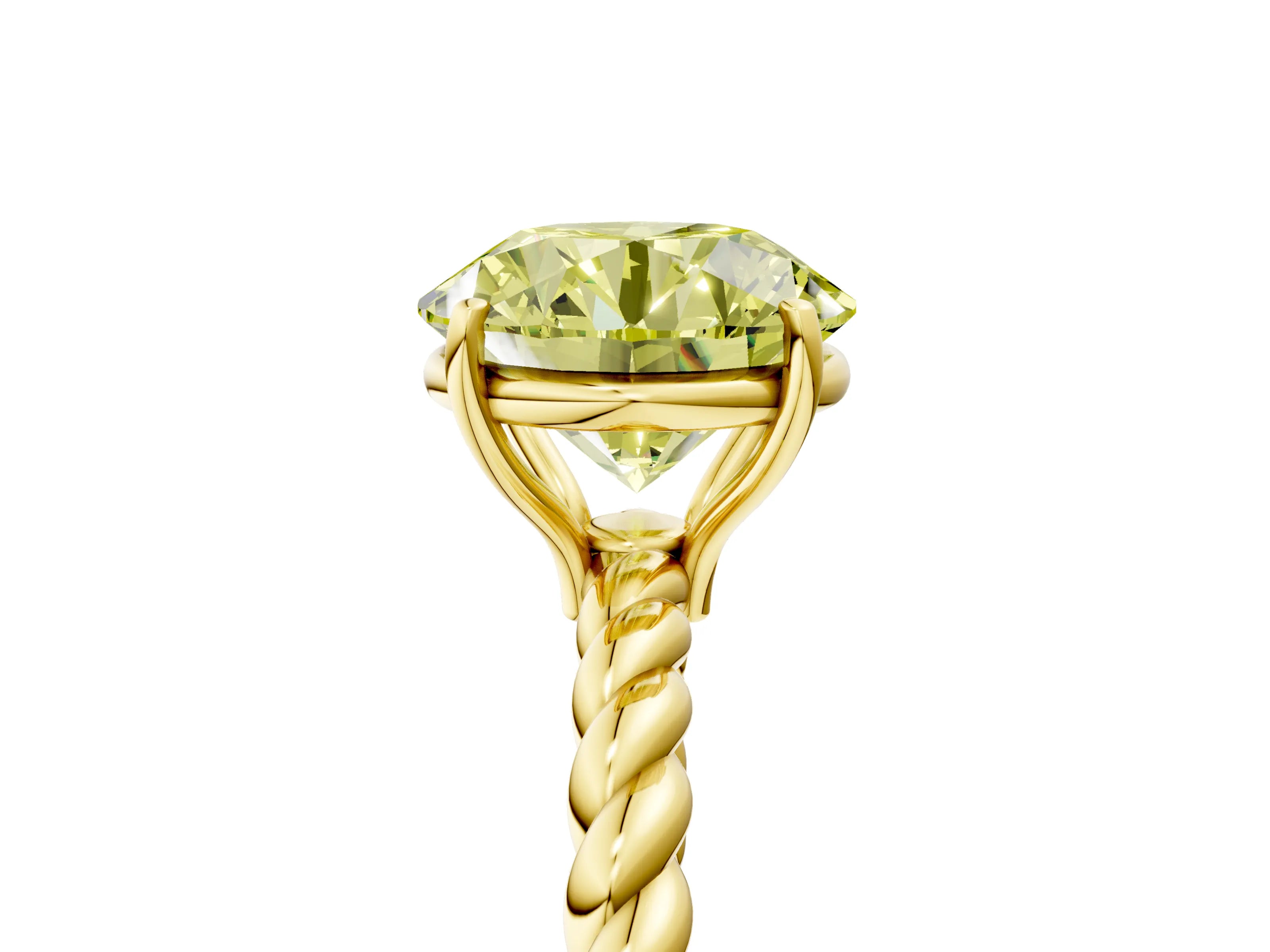 Yellow gold Fancy Yellow Round Cut Solitaire Twisted Band 4-Prong Ring_5