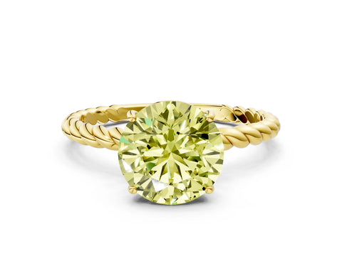 Yellow gold Fancy Yellow Round Cut Solitaire Twisted Band 4-Prong Ring