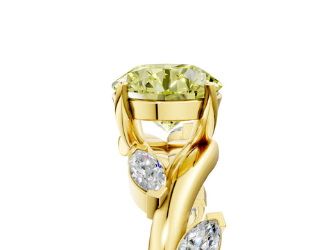 Yellow gold Fancy Yellow Round Cut Solitaire Twisted Band Marquise Accent Prong Setting Ring_17