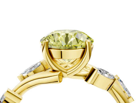 Yellow gold Fancy Yellow Round Cut Solitaire Twisted Band Marquise Accent Prong Setting Ring_4