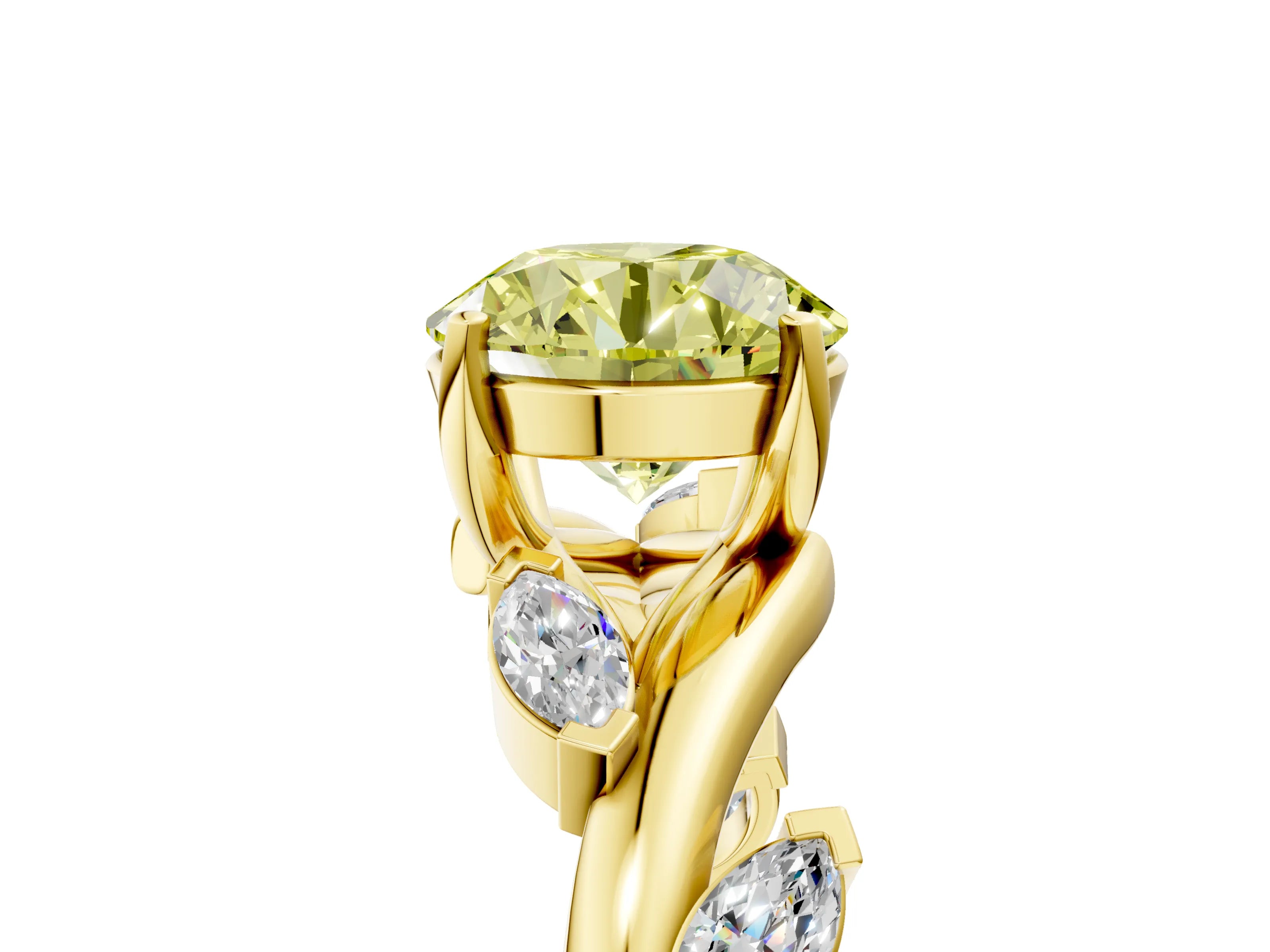 Yellow gold Fancy Yellow Round Cut Solitaire Twisted Band Marquise Accent Prong Setting Ring_5