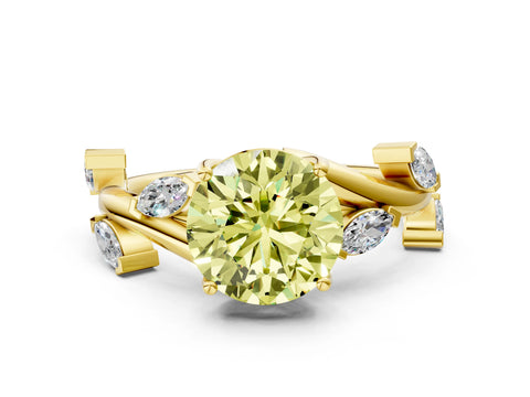 Yellow gold Fancy Yellow Round Cut Solitaire Twisted Band Marquise Accent Prong Setting Ring