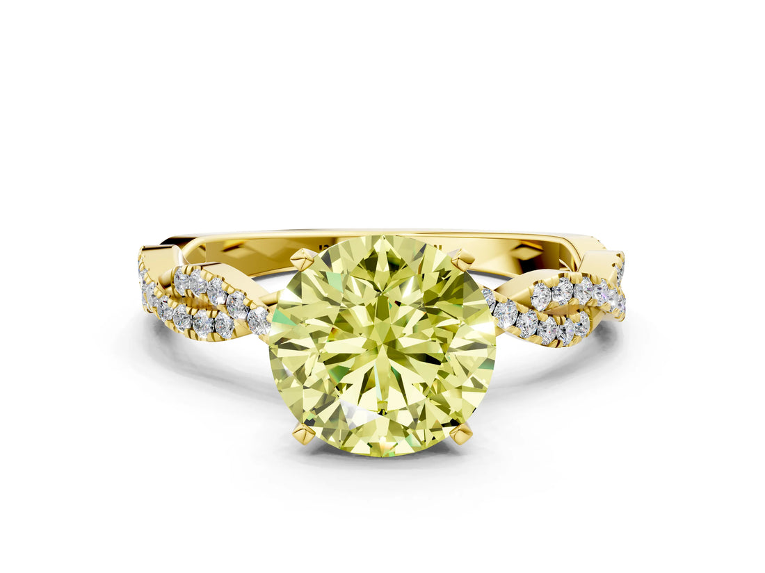 Yellow gold Fancy Yellow Round Cut Solitaire Twisted Pave Band with Four-Prong Setting_3
