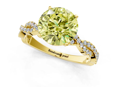Yellow gold Fancy Yellow Round Cut Solitaire Twisted Pave Band with Four-Prong Setting_4