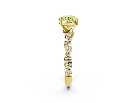 Yellow gold Fancy Yellow Round Cut Solitaire Twisted Pave Band with Four-Prong Setting_5
