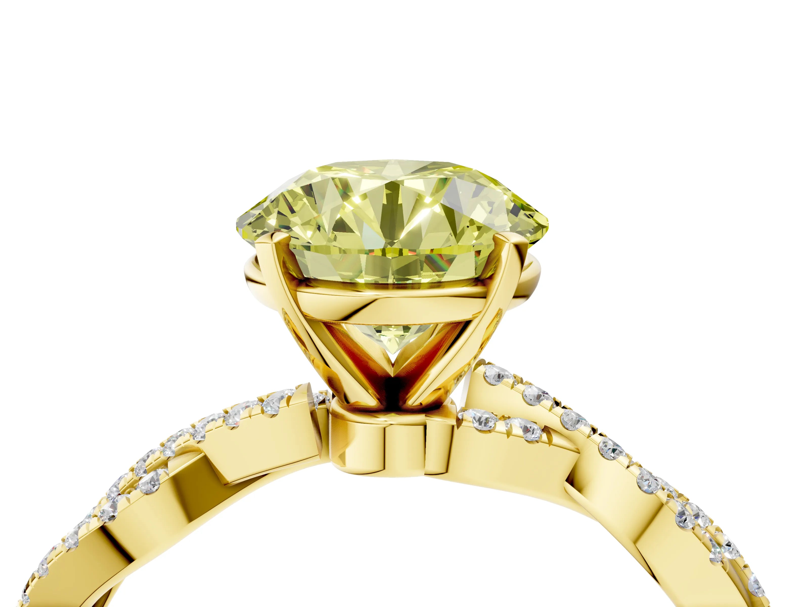 Yellow gold Fancy Yellow Round Cut Solitaire Twisted Pave Band with Four-Prong Setting_7