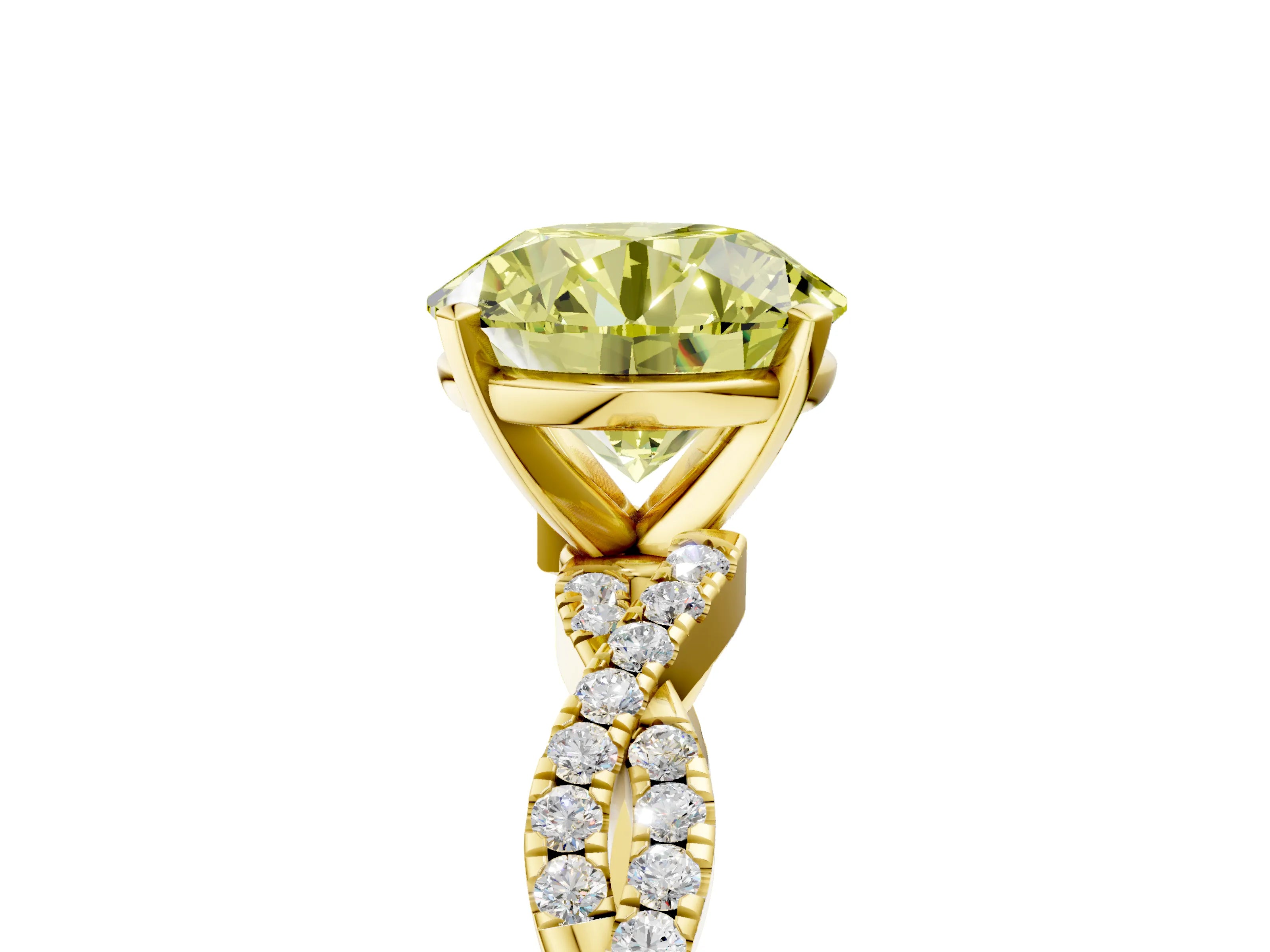 Yellow gold Fancy Yellow Round Cut Solitaire Twisted Pave Band with Four-Prong Setting_8