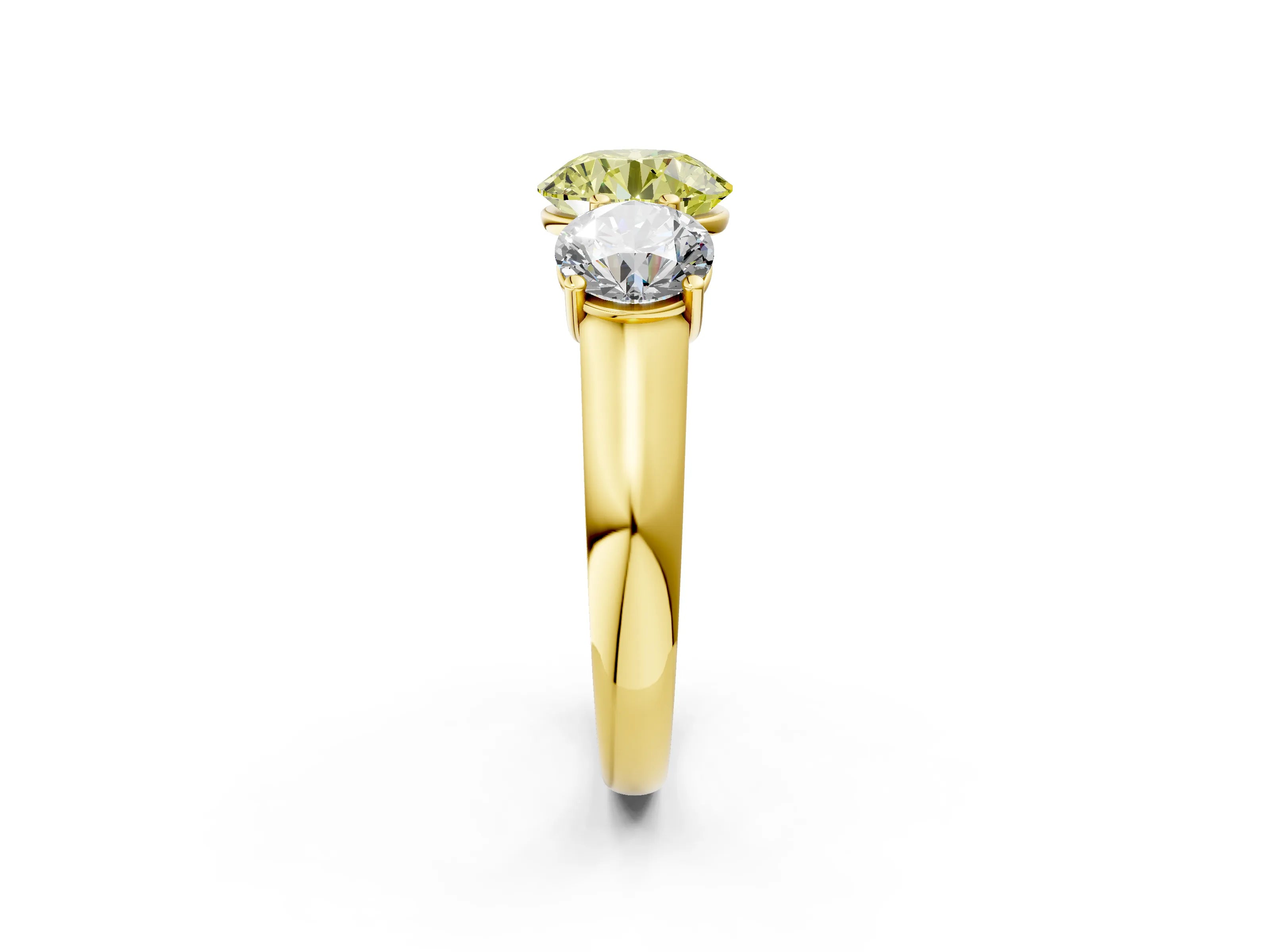 Yellow gold Fancy Yellow Round Cut Three-Stone Diamond Ring with Prong Setting on a Classic Band_2