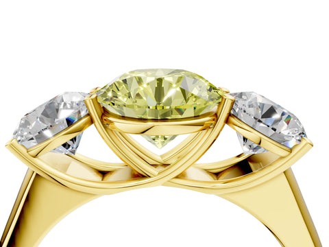 Yellow gold Fancy Yellow Round Cut Three-Stone Diamond Ring with Prong Setting on a Classic Band_4