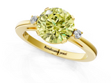 Yellow gold Fancy Yellow Round  Cut Three-Stone Solitaire Ring with Round Accent Diamonds and Four-Prong Setting_1