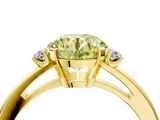 Yellow gold Fancy Yellow Round  Cut Three-Stone Solitaire Ring with Round Accent Diamonds and Four-Prong Setting_4
