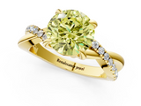 Yellow gold Fancy Yellow Round  Cut Twist Band Solitaire Diamond Ring with Pavé Setting_4