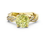 Yellow gold Fancy Yellow Round  Cut Twisted Pavé Band Solitaire Ring with Four-Prong Setting