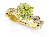 Yellow gold Fancy Yellow Round  Cut Twisted Pavé Band Solitaire Ring with Four-Prong Setting_1