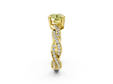 Yellow gold Fancy Yellow Round  Cut Twisted Pavé Band Solitaire Ring with Four-Prong Setting_2