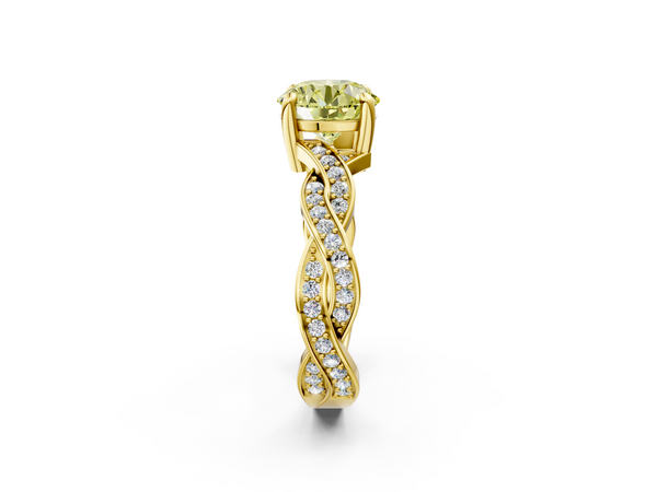 Yellow Gold Round Pave Twist Engagement Ring Setting for Fancy Yellow Center