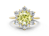 Yellow gold Fancy Yellow Round  Diamond Cluster Halo Ring with Solitaire Band and Four-Prong Setting