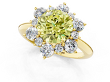 Yellow gold Fancy Yellow Round  Diamond Cluster Halo Ring with Solitaire Band and Four-Prong Setting_1