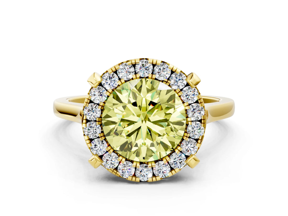 Yellow gold Fancy Yellow Round  Diamond Cluster Halo Solitaire with Four-Prong Setting_28