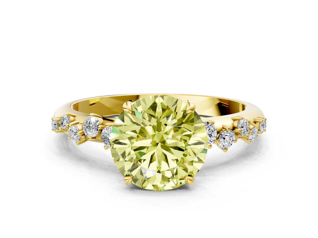 Yellow gold Fancy Yellow Round  Diamond Cluster Prong-Set Solitaire Ring