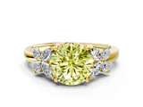 Yellow gold Fancy Yellow Round  Diamond Floral Cluster Ring with Solitaire Band and Prong Setting
