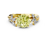 Yellow gold Fancy Yellow Round  Diamond Floral Vine Solitaire Engagement Ring