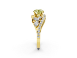 Yellow gold Fancy Yellow Round  Diamond Halo Ring with Marquise and Pavé Band in Prong Setting_2