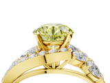 Yellow gold Fancy Yellow Round  Diamond Halo Ring with Marquise and Pavé Band in Prong Setting_4