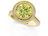 Yellow gold Fancy Yellow Round  Diamond Halo Ring with Milgrain Frame and Pavé Band_24