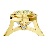 Yellow gold Fancy Yellow Round  Diamond Halo Ring with Milgrain Frame and Pavé Band_27