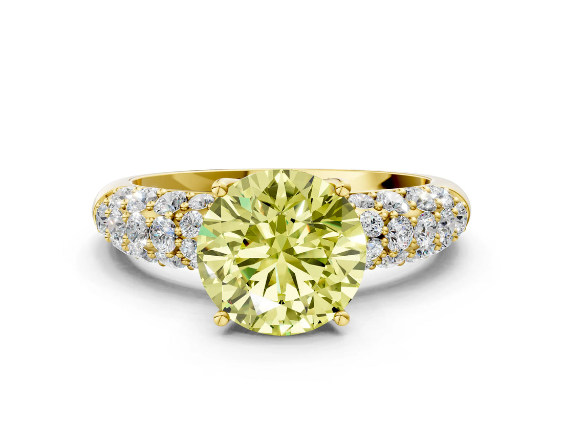 Yellow gold Fancy Yellow Round  Diamond Pavé Band Solitaire Ring with Four-Prong Setting_29