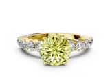 Yellow gold Fancy Yellow Round  Diamond Pavé Band Solitaire with Four-Prong Setting