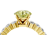 Yellow gold Fancy Yellow Round  Diamond Pavé Band Solitaire with Four-Prong Setting_4