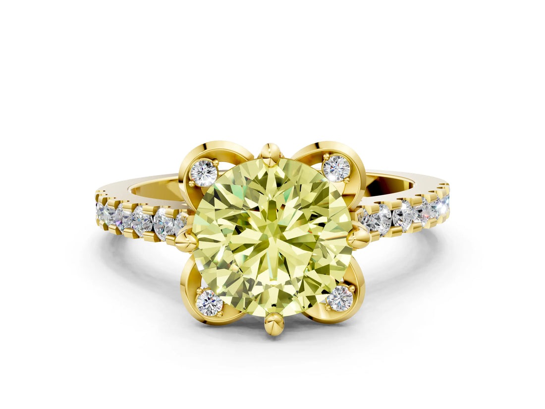 Yellow gold Fancy Yellow Round  Diamond Pave Band with Floral Prong Setting_27