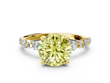 Yellow gold Fancy Yellow Round  Diamond Prong Set Engagement Ring with Pave Band
