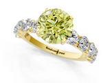 Yellow gold Fancy Yellow Round  Diamond Prong Setting with Side Stones on a Pave Band_1