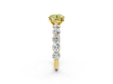 Yellow gold Fancy Yellow Round  Diamond Prong Setting with Side Stones on a Pave Band_2
