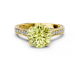 Yellow gold Fancy Yellow Round  Diamond Solitaire with Pave Band and Six-Prong Setting