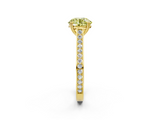 Yellow gold Fancy Yellow Round  Diamond Solitaire with Pave Band and Six-Prong Setting_2
