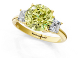 Yellow gold Fancy Yellow Round  Diamond Three-Stone Ring with Trapezoid Side Stones and Prong Setting_1