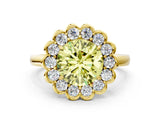 Yellow gold Fancy Yellow Round  Halo Cluster Diamond Engagement Ring with Solitaire Band and Prong Setting_47