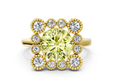 Yellow gold Fancy Yellow Round  Halo Diamond Cluster Engagement Ring with Milgrain Bezel Setting and Solitaire Band_81
