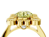 Yellow gold Fancy Yellow Round  Halo Diamond Cluster Engagement Ring with Milgrain Bezel Setting and Solitaire Band_85