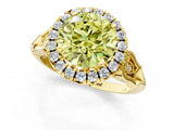 Yellow gold Fancy Yellow Round  Halo Diamond Engagement Ring with Filigree Band and Four-Prong Setting_94