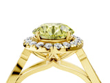 Yellow gold Fancy Yellow Round  Halo Diamond Engagement Ring with Filigree Band and Four-Prong Setting_97