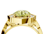 Yellow gold Fancy Yellow Round  Halo Diamond Engagement Ring with Milgrain Band and Four-Prong Setting_21